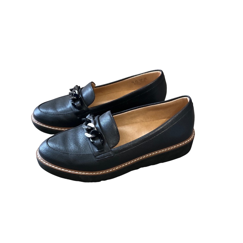 Naturalizer Chain Loafers Womens 7M Black Platform Lug Sole Slip On Shoes